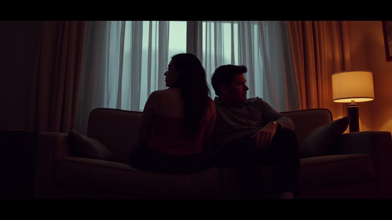 A couple sitting on a sofa in cold silence